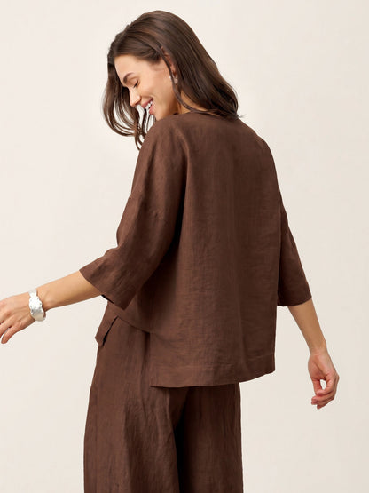 100% Linen Drop Shoulder Asymmetric Layered Hem Overtop VIOLA by LINTICO