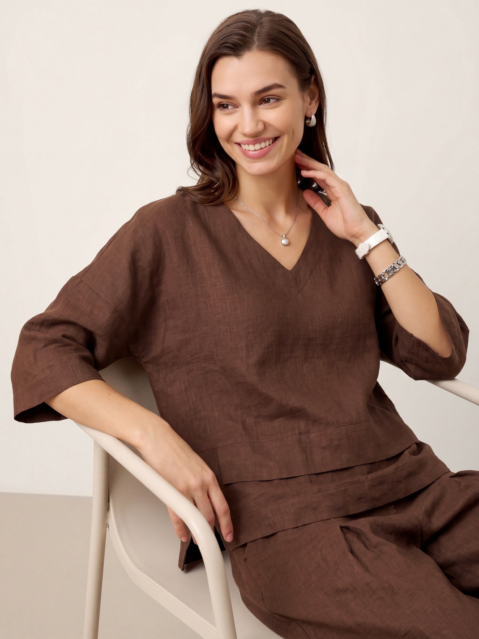 100% Linen Drop Shoulder Asymmetric Layered Hem Overtop VIOLA by LINTICO