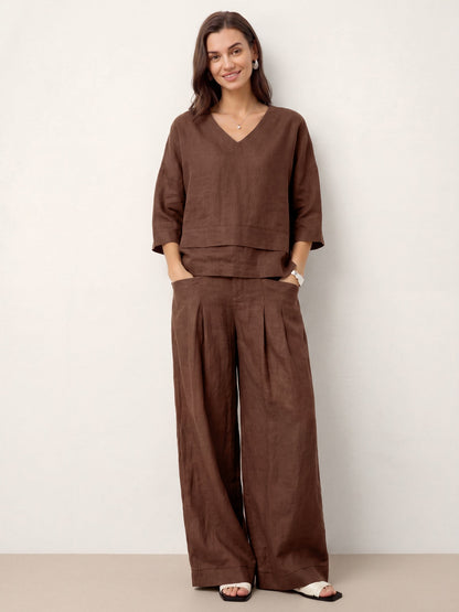 100% Linen Drop Shoulder Asymmetric Layered Hem Overtop VIOLA by LINTICO