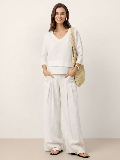100% Linen Drop Shoulder Asymmetric Layered Hem Overtop VIOLA by LINTICO