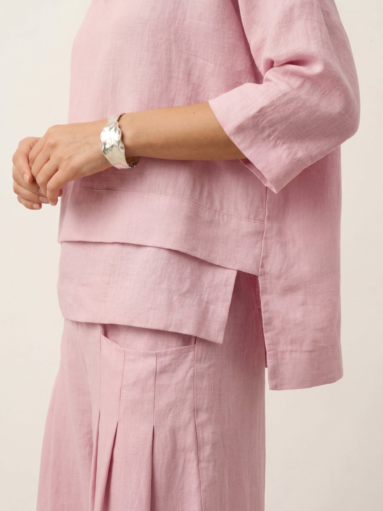 100% Linen Drop Shoulder Asymmetric Layered Hem Overtop VIOLA by LINTICO