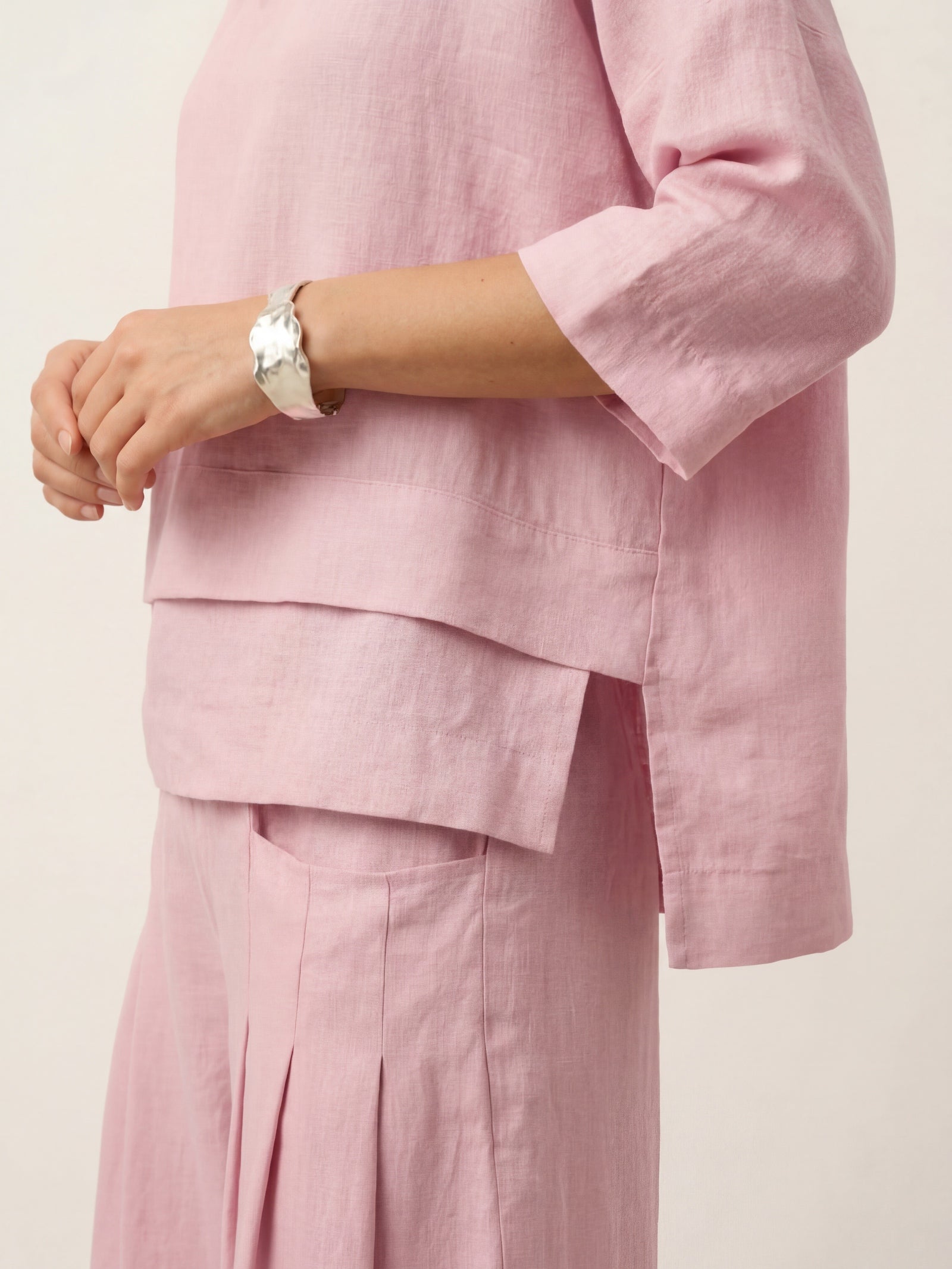 100% Linen Drop Shoulder Asymmetric Layered Hem Overtop VIOLA by LINTICO