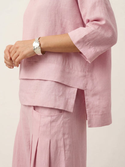 100% Linen Drop Shoulder Asymmetric Layered Hem Overtop VIOLA by LINTICO