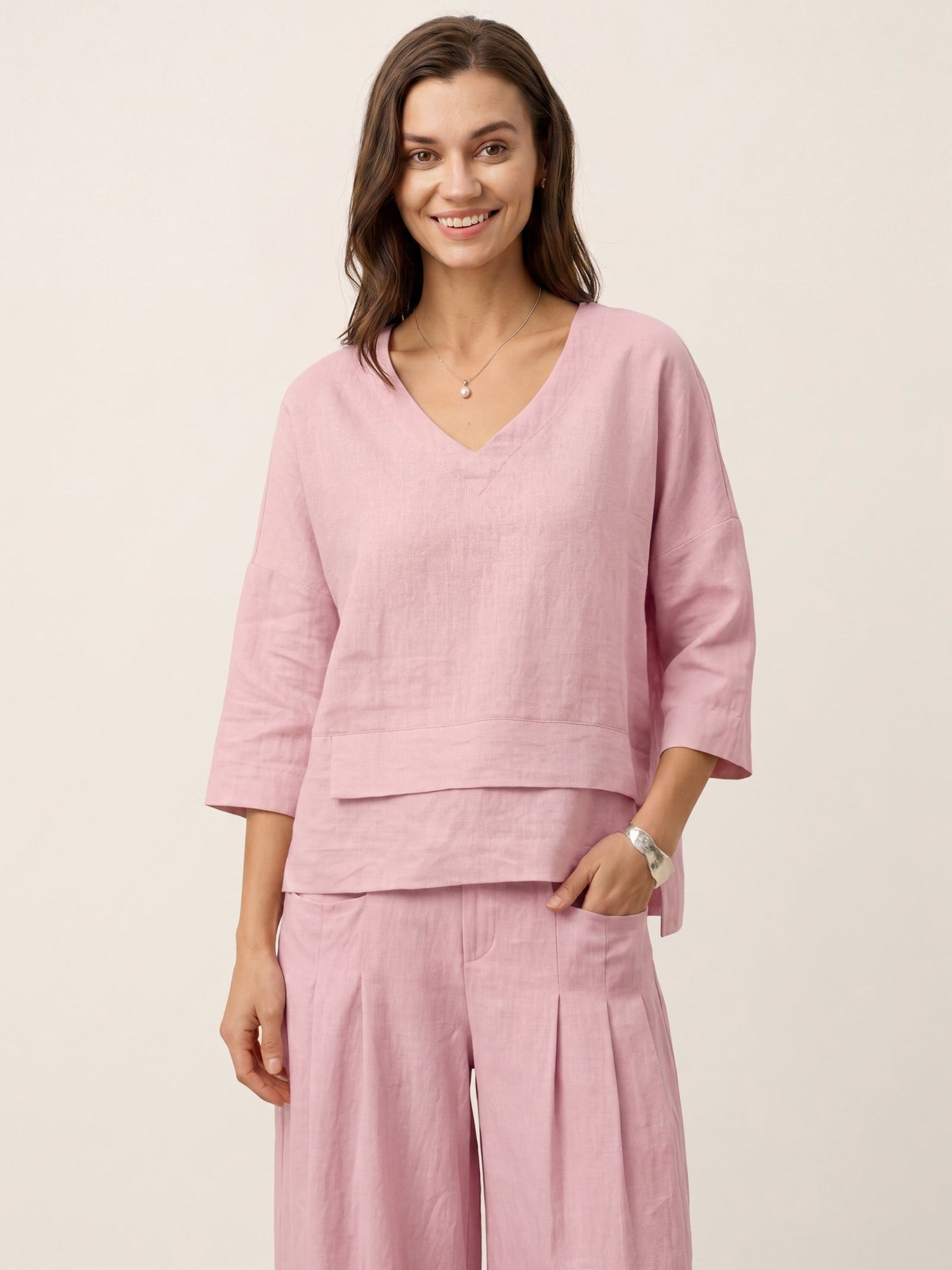100% Linen Drop Shoulder Asymmetric Layered Hem Overtop VIOLA by LINTICO