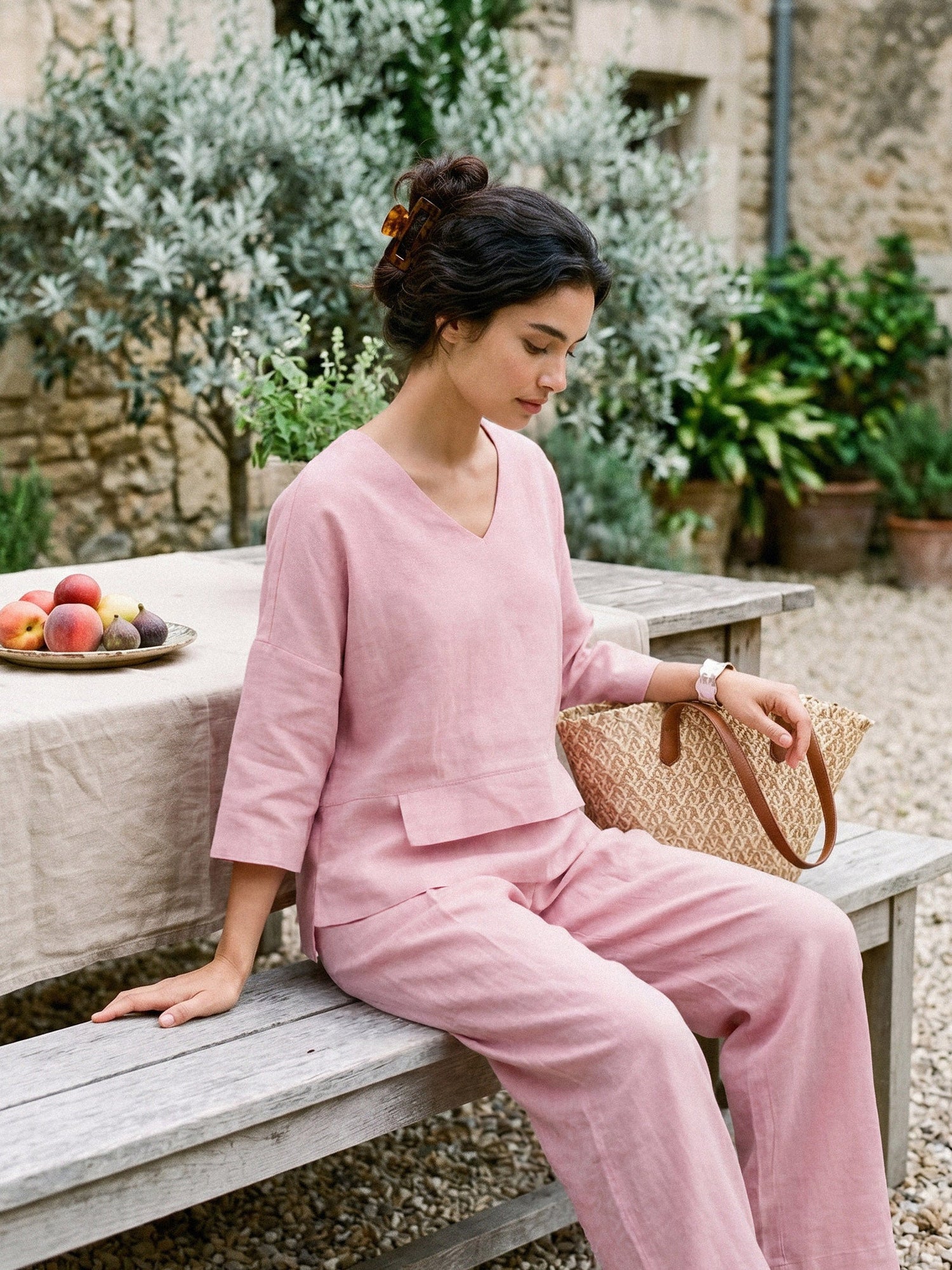 100% Linen Drop Shoulder Asymmetric Layered Hem Overtop VIOLA by LINTICO