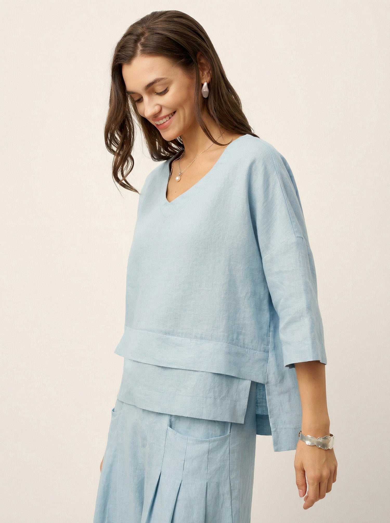 100% Linen Drop Shoulder Asymmetric Layered Hem Overtop VIOLA by LINTICO