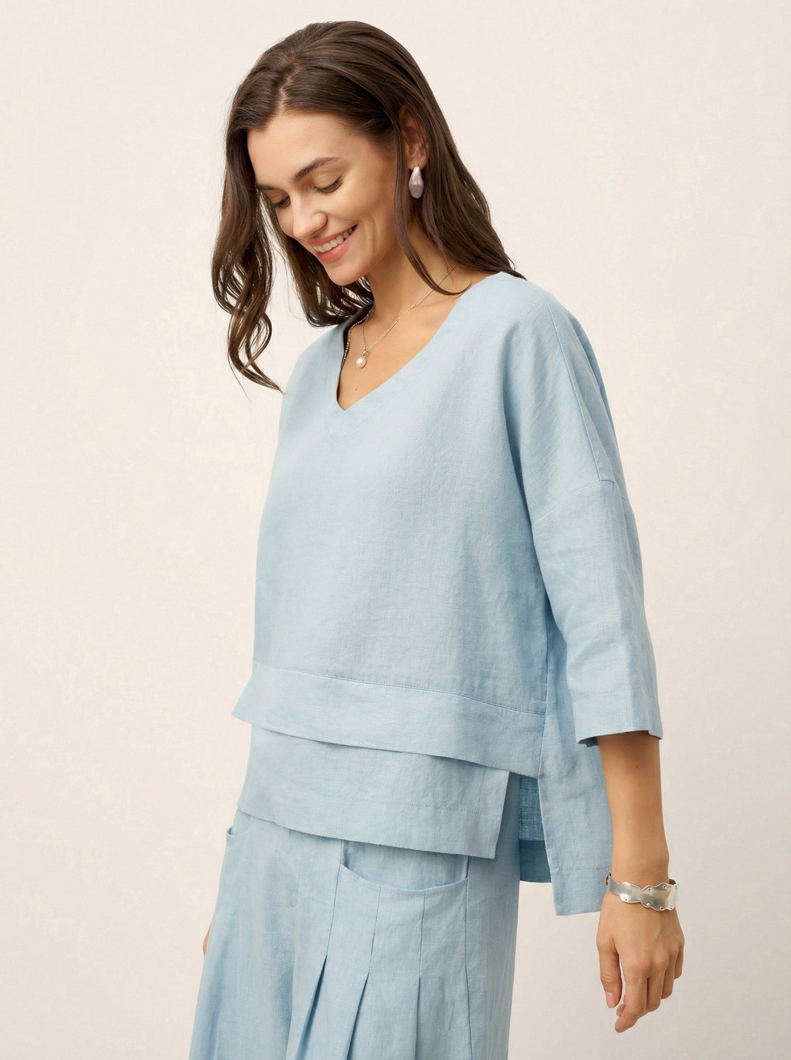 100% Linen Drop Shoulder Asymmetric Layered Hem Overtop VIOLA by LINTICO