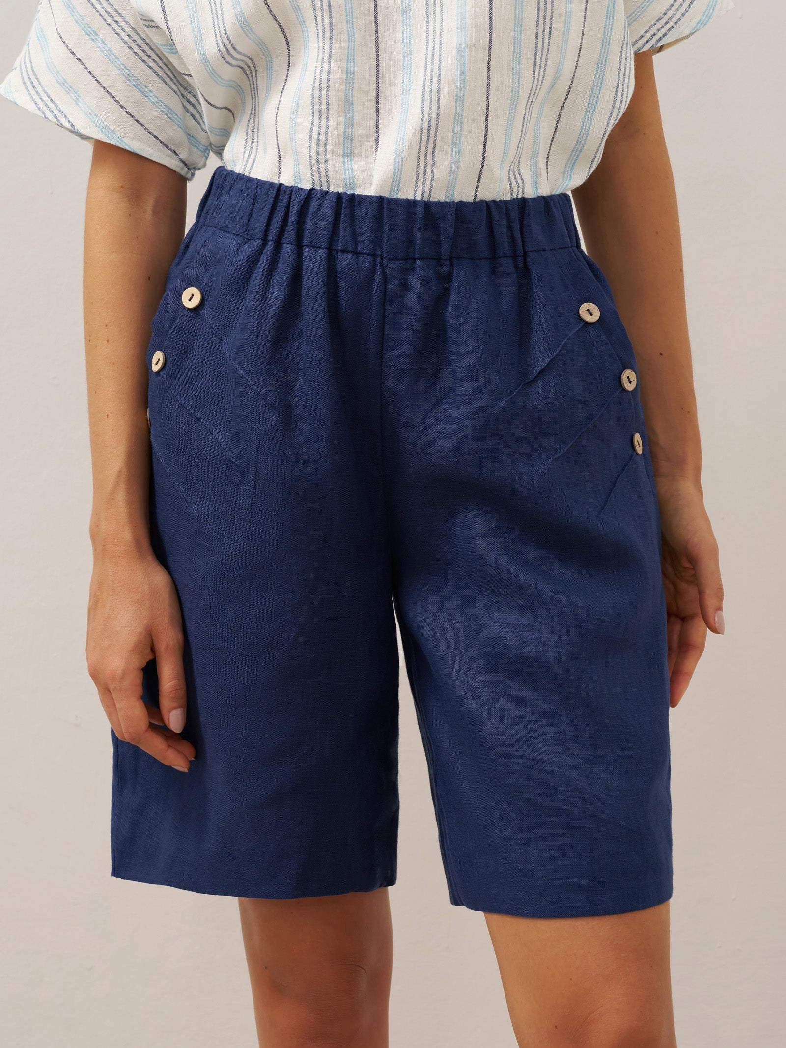 100% Linen Elastic Waistband Capri Pants ANNA by LINTICO