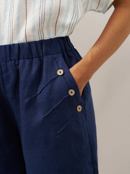 100% Linen Elastic Waistband Capri Pants ANNA by LINTICO