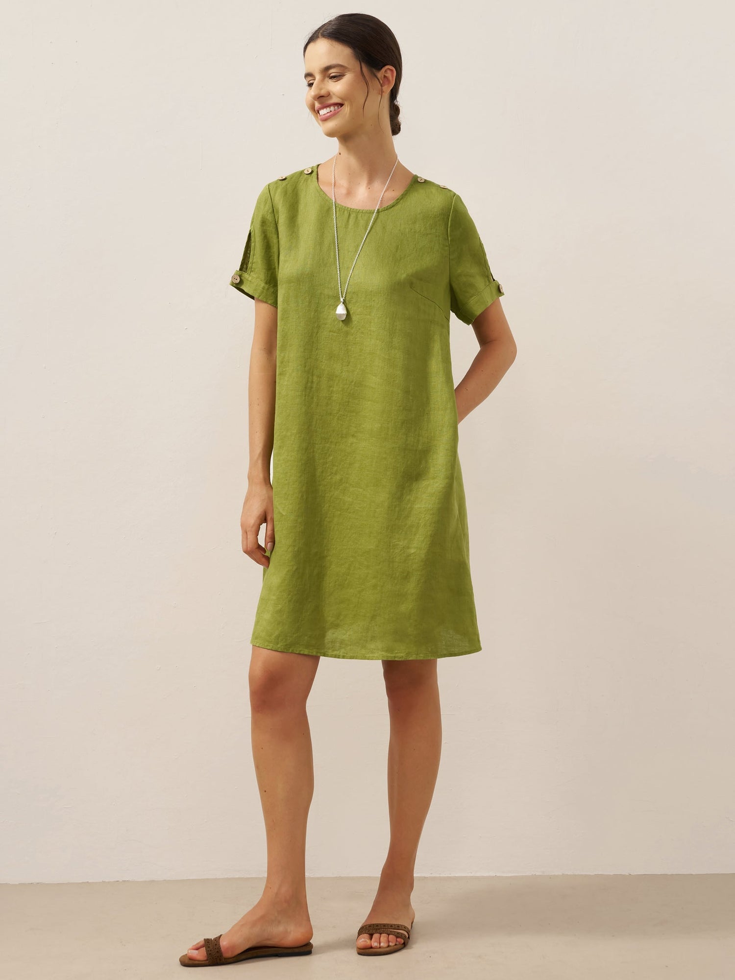 100% Linen Eyelet Short Sleeve Mini Dress LIA by LINTICO