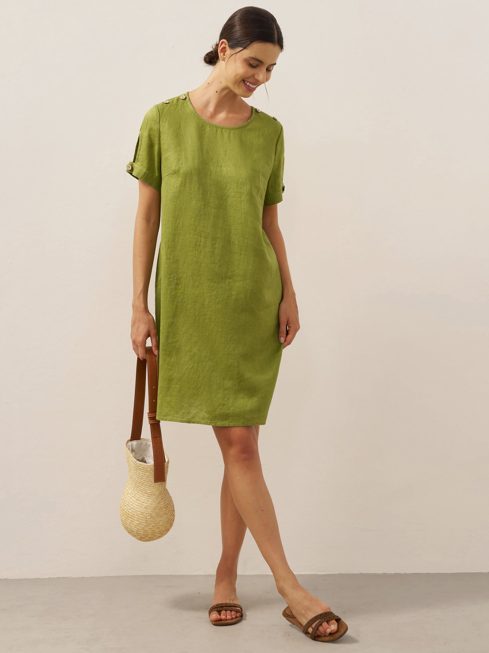 100% Linen Eyelet Short Sleeve Mini Dress LIA by LINTICO