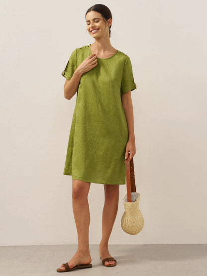 100% Linen Eyelet Short Sleeve Mini Dress LIA by LINTICO