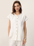 100% Linen Frayed-Trim Drop-Shoulder Top INDIRA by LINTICO
