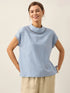 100% Linen Gingham Checked Cutout Turtleneck Top CAROL 