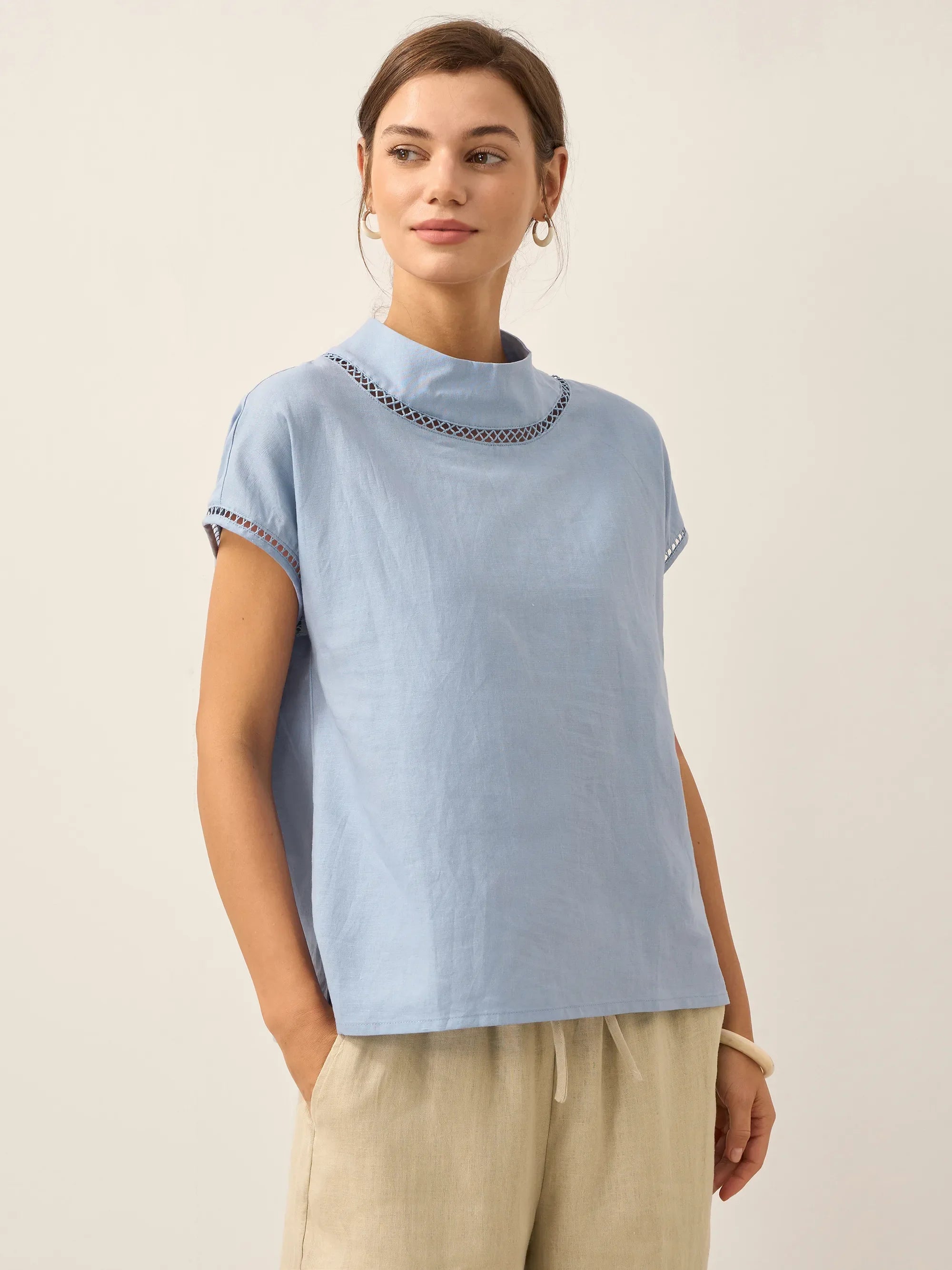 Linen Cutout Turtleneck Top QUINN by LINTICO