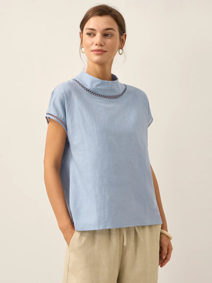 Linen Cutout Turtleneck Top QUINN by LINTICO