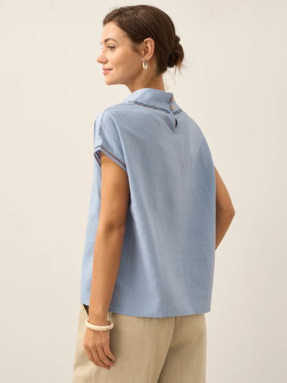 Linen Cutout Turtleneck Top QUINN by LINTICO