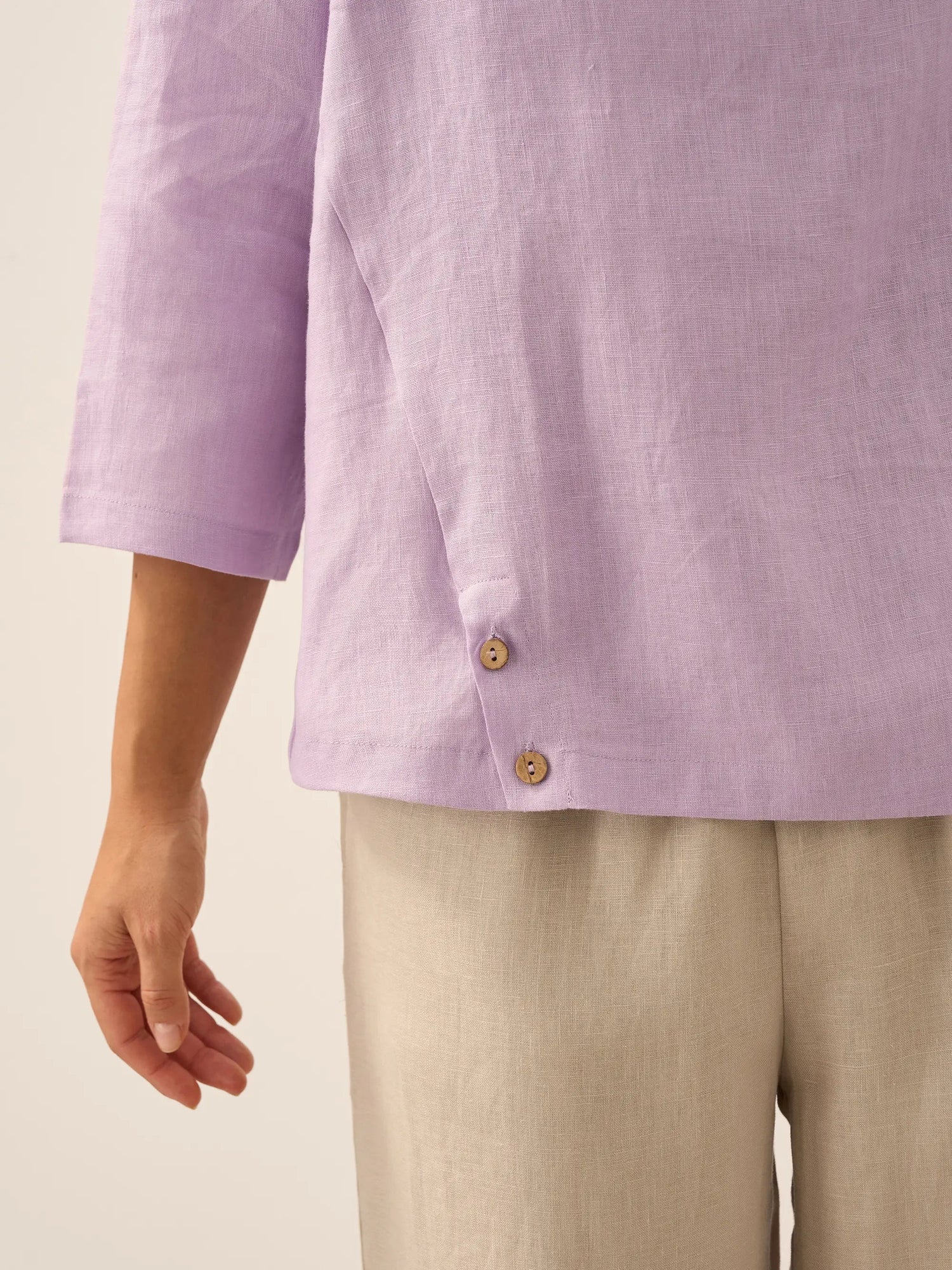 Linen Gingham Checked Round Soft-Fold Collar Top LAURA 