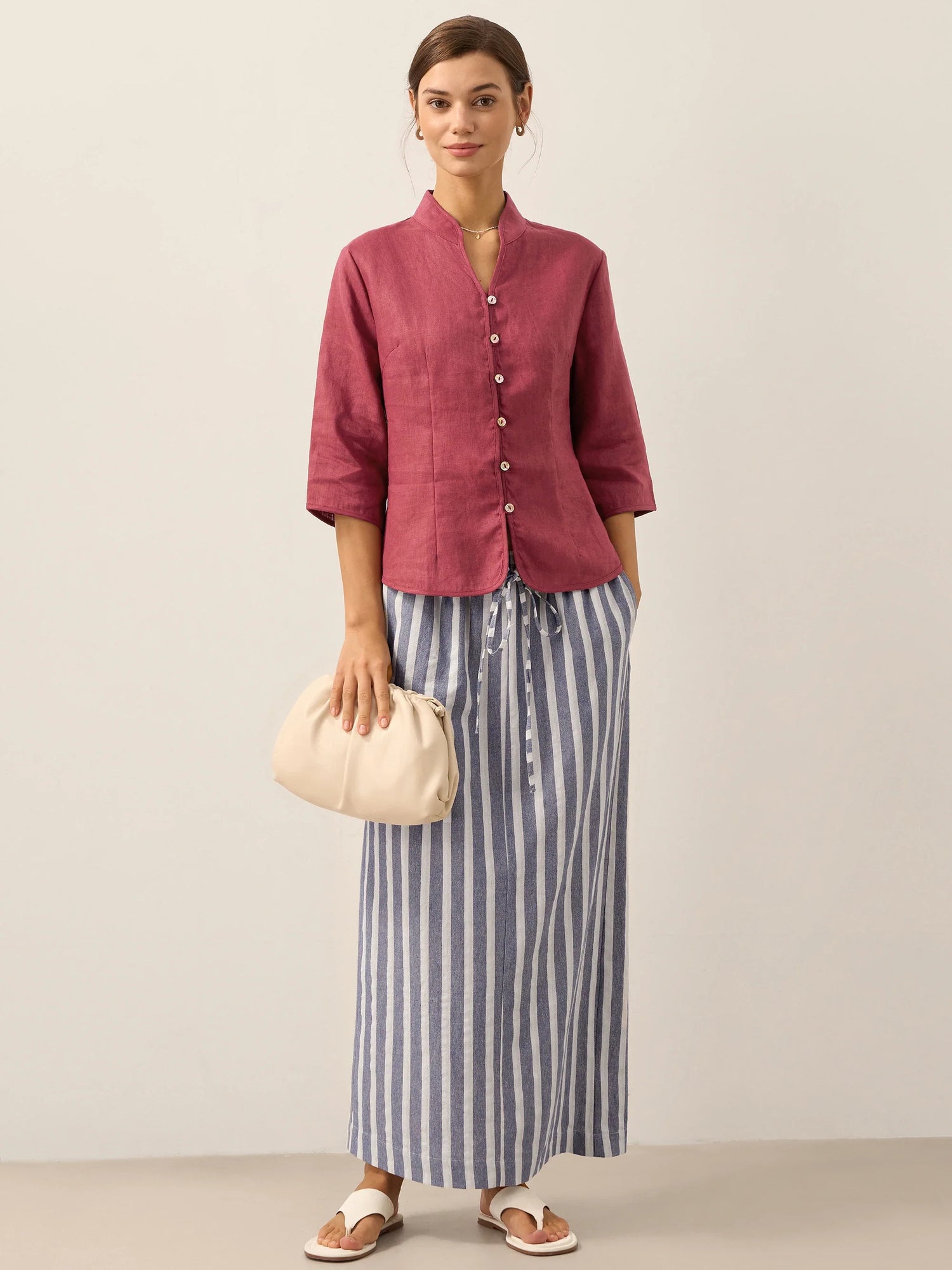 100% Linen Hand Button Fitted Jacket AMELIA by LINTICO