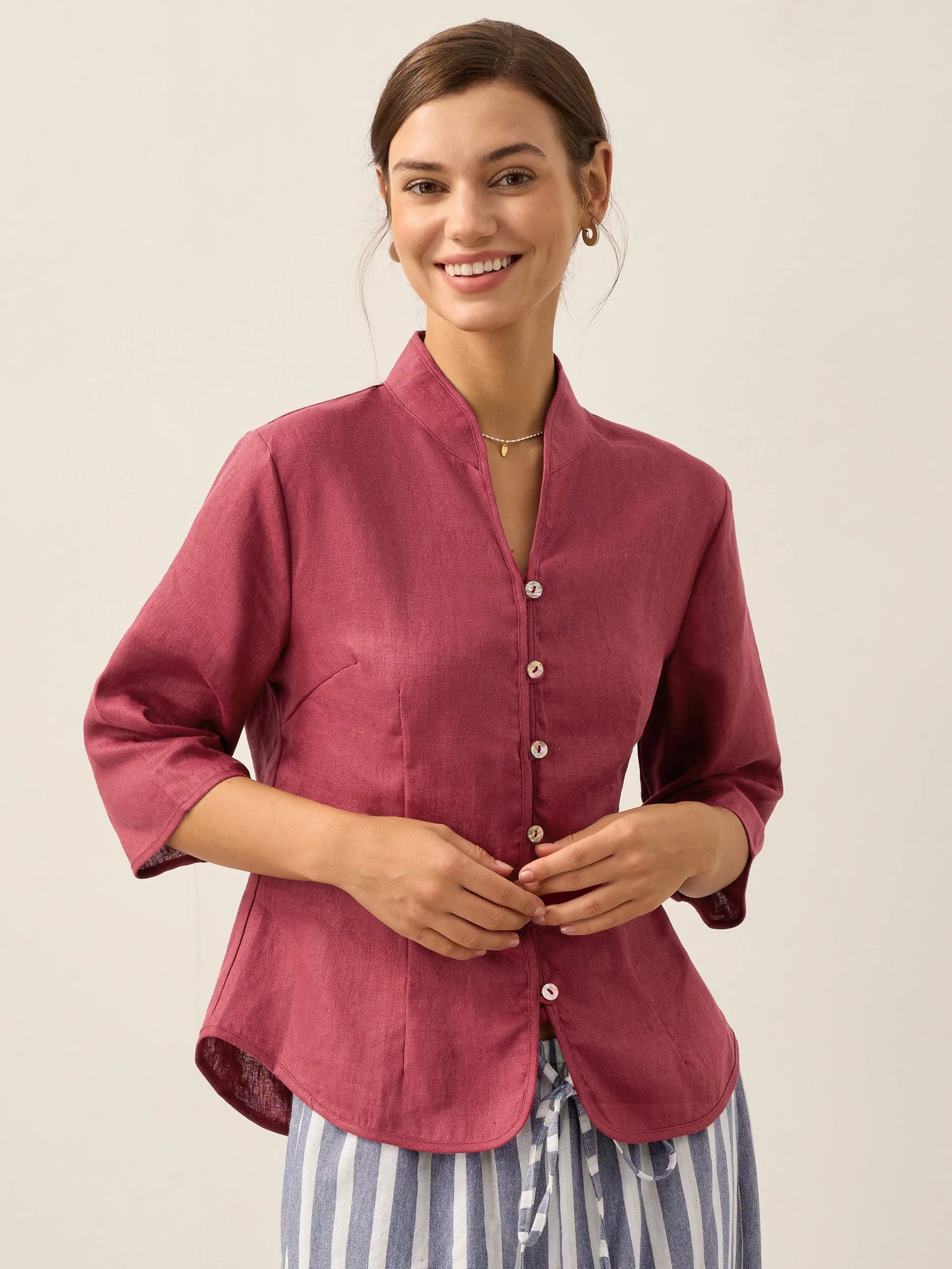 100% Linen Hand Button Fitted Jacket AMELIA by LINTICO