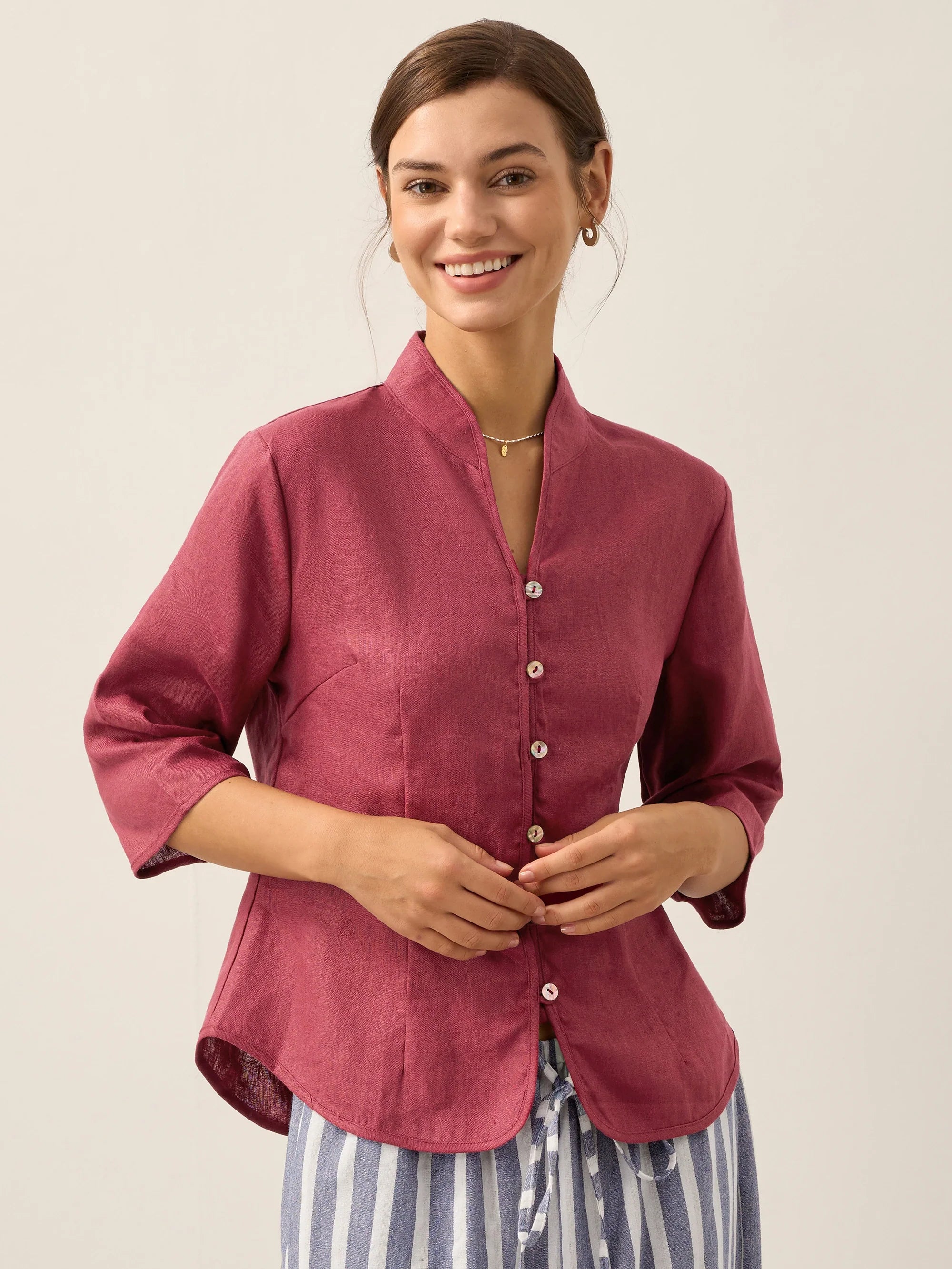 100% Linen Hand Button Fitted Jacket AMELIA by LINTICO