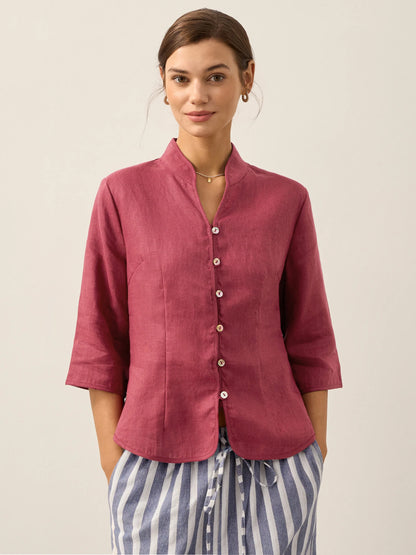 100% Linen Hand Button Fitted Jacket AMELIA by LINTICO