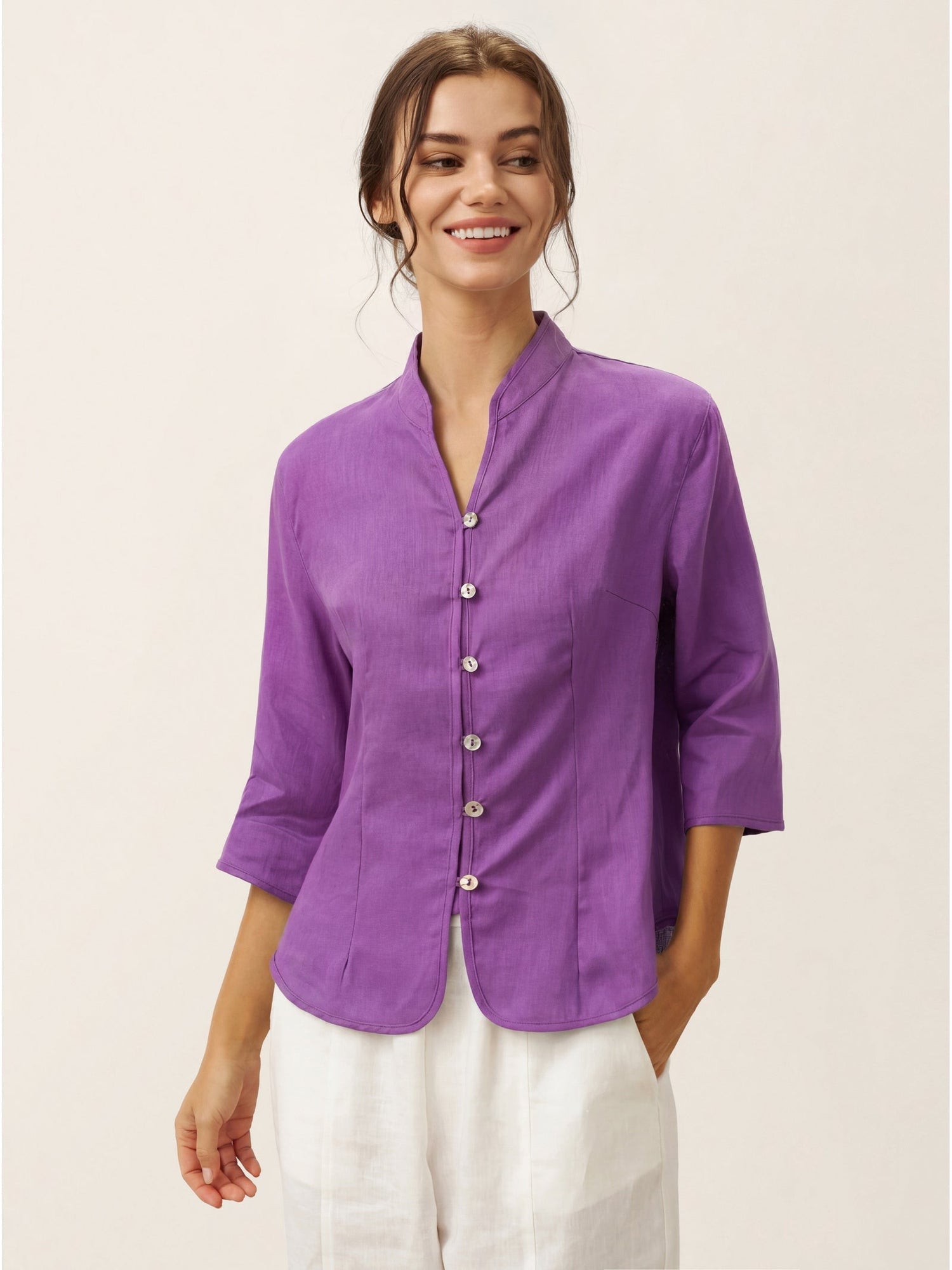 100% Linen Hand Button Fitted Jacket AMELIA  DestGlow