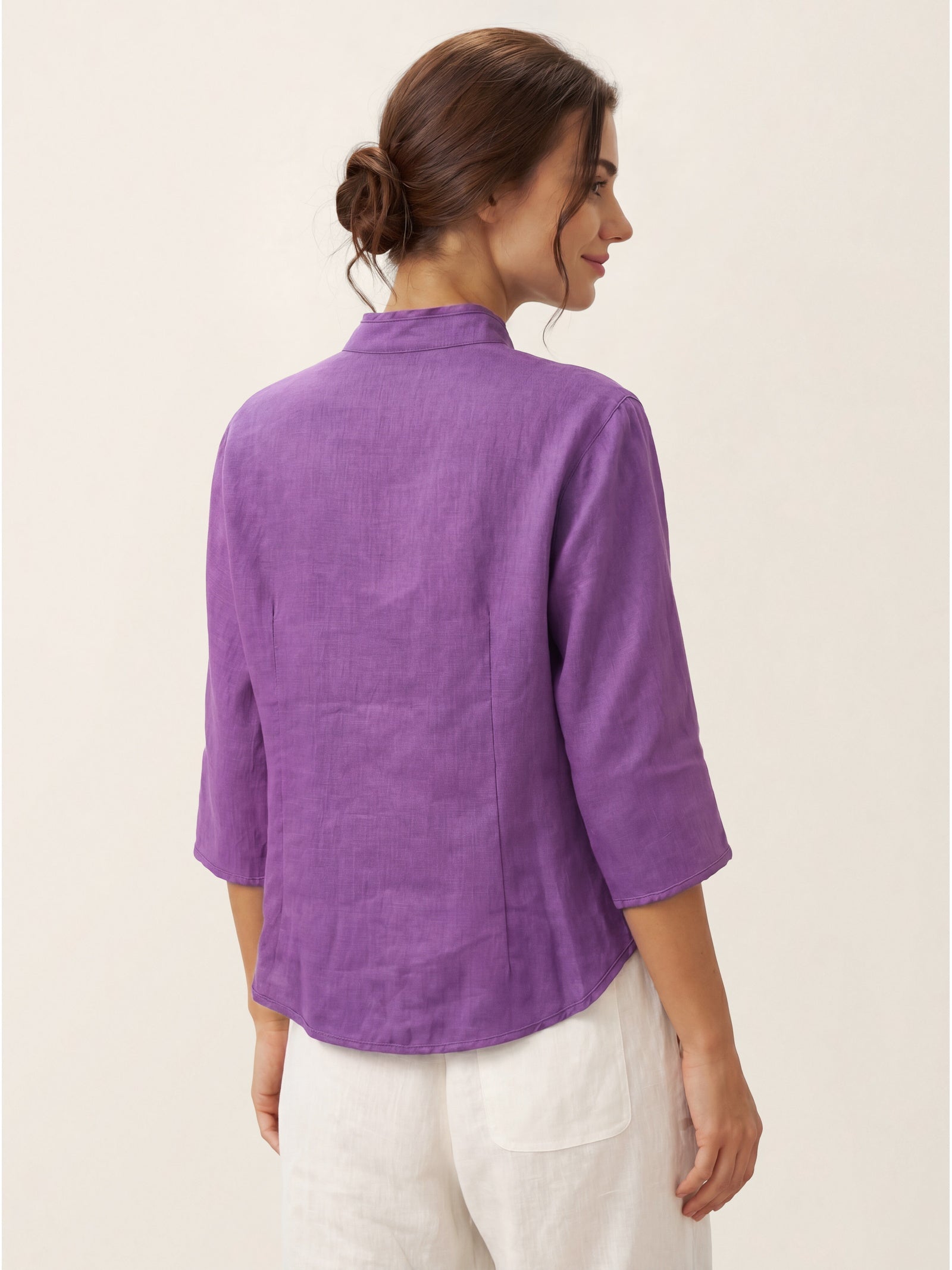 100% Linen Hand Button Fitted Jacket AMELIA  DestGlow