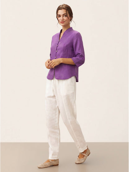 100% Linen Hand Button Fitted Jacket AMELIA by LINTICO
