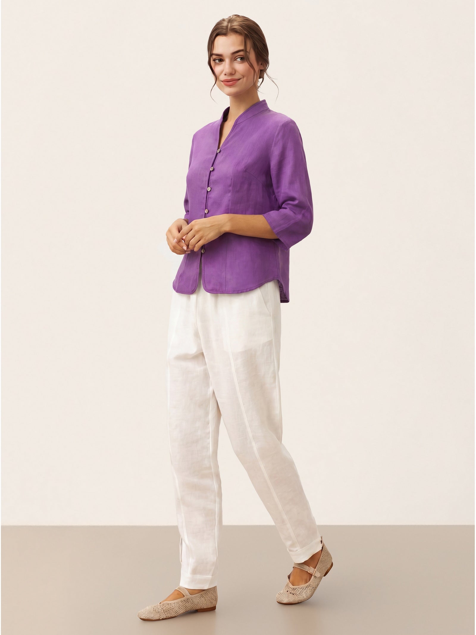 100% Linen Hand Button Fitted Jacket AMELIA by LINTICO