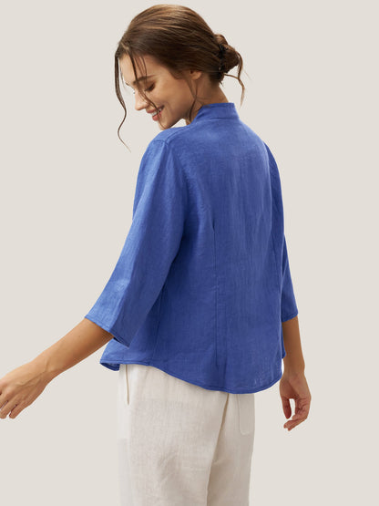 100% Linen Hand Button Fitted Jacket AMELIA by LINTICO