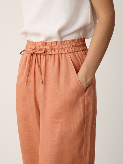 100% Linen Lace-Hem Wide-Leg Pants DARBY by LINTICO