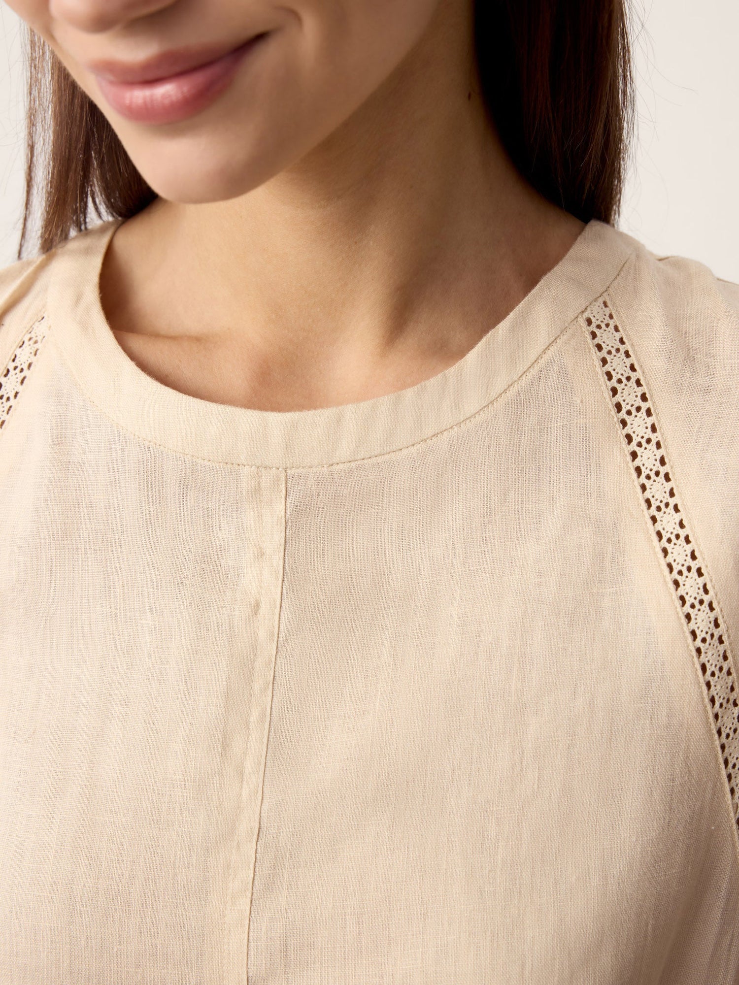 100% Linen Lace-Inset Bubble-Hem Midi Dress LORITA by LINTICO