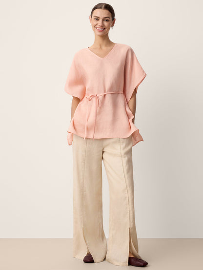 100% Linen Lace-Panel Split-Hem Pants BRONTE by LINTICO