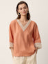 100% Linen Lace-Trim V-Neck Top KEELY by LINTICO