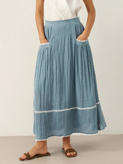 100% Linen Lace-Up Pocket Skirt FENLA by LINTICO