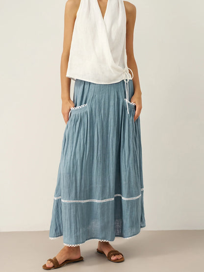 100% Linen Lace-Up Pocket Skirt FENLA by LINTICO