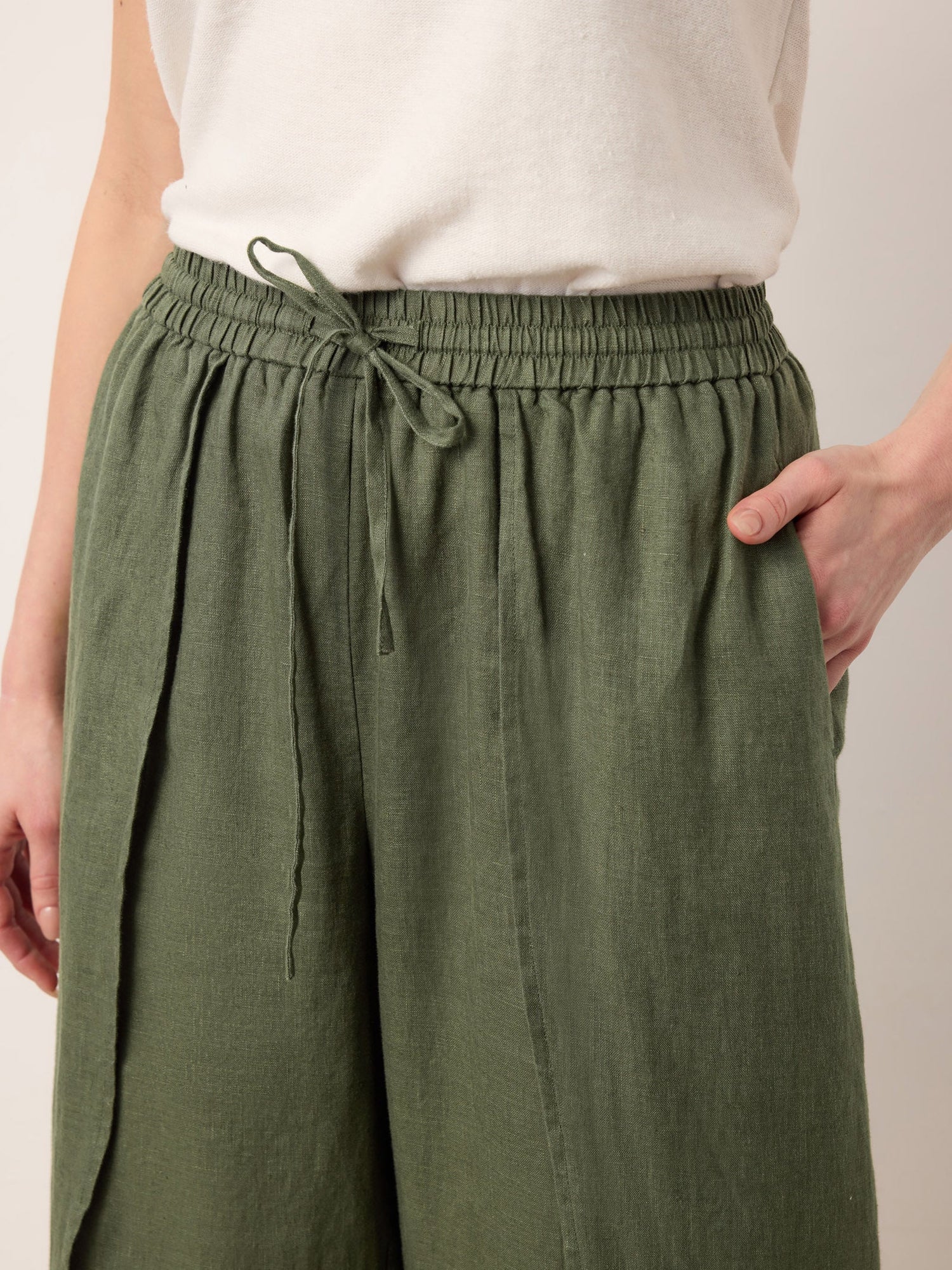 100% Linen Layered Slit Wide-Leg Drawstring Pants PEREGRINE by LINTICO