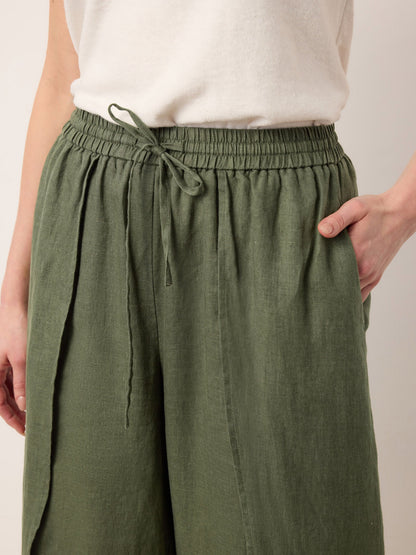 100% Linen Layered Slit Wide-Leg Drawstring Pants PEREGRINE by LINTICO