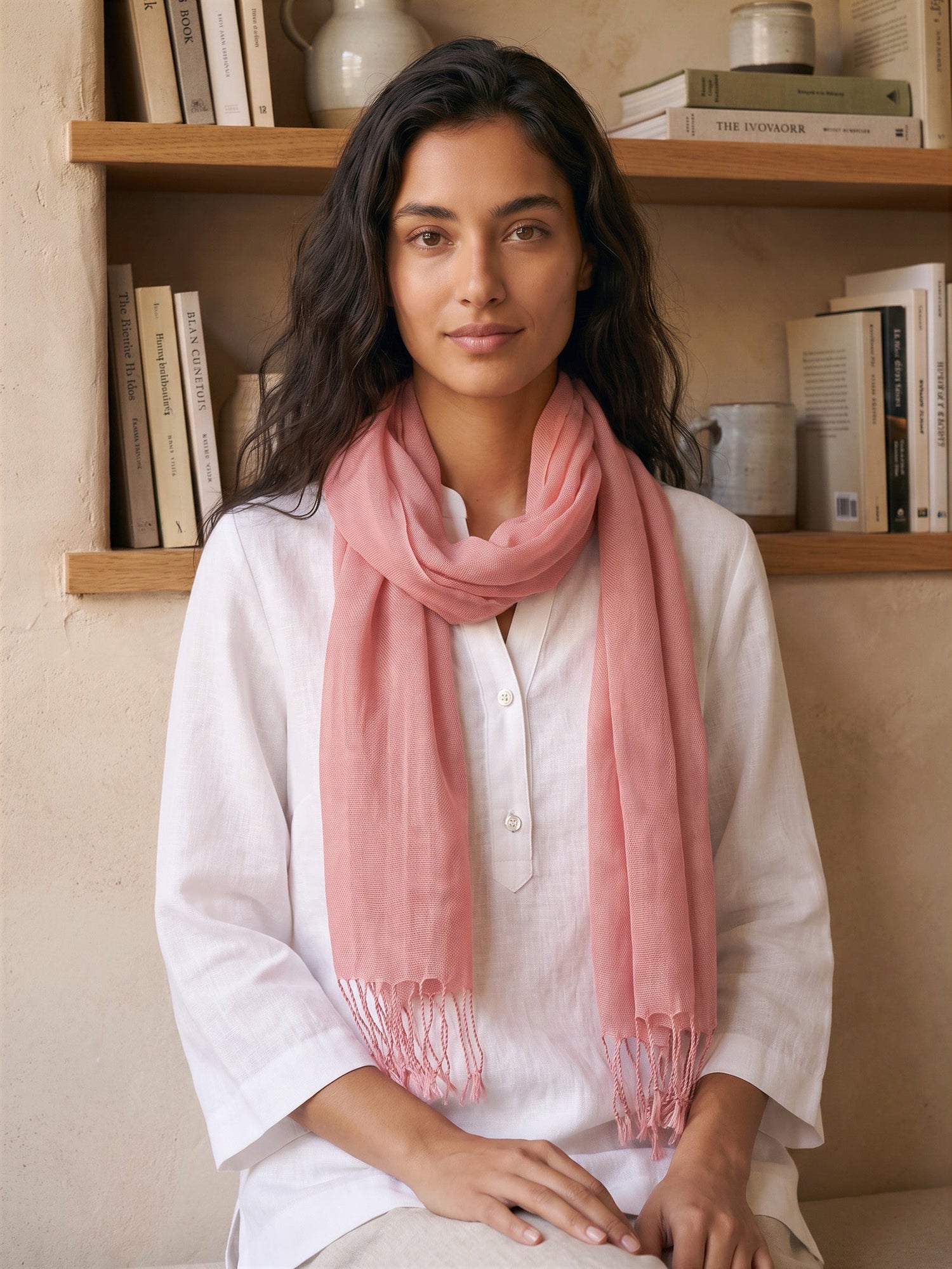 100% Linen Lightweight Solid Color Scarf BIANCA
