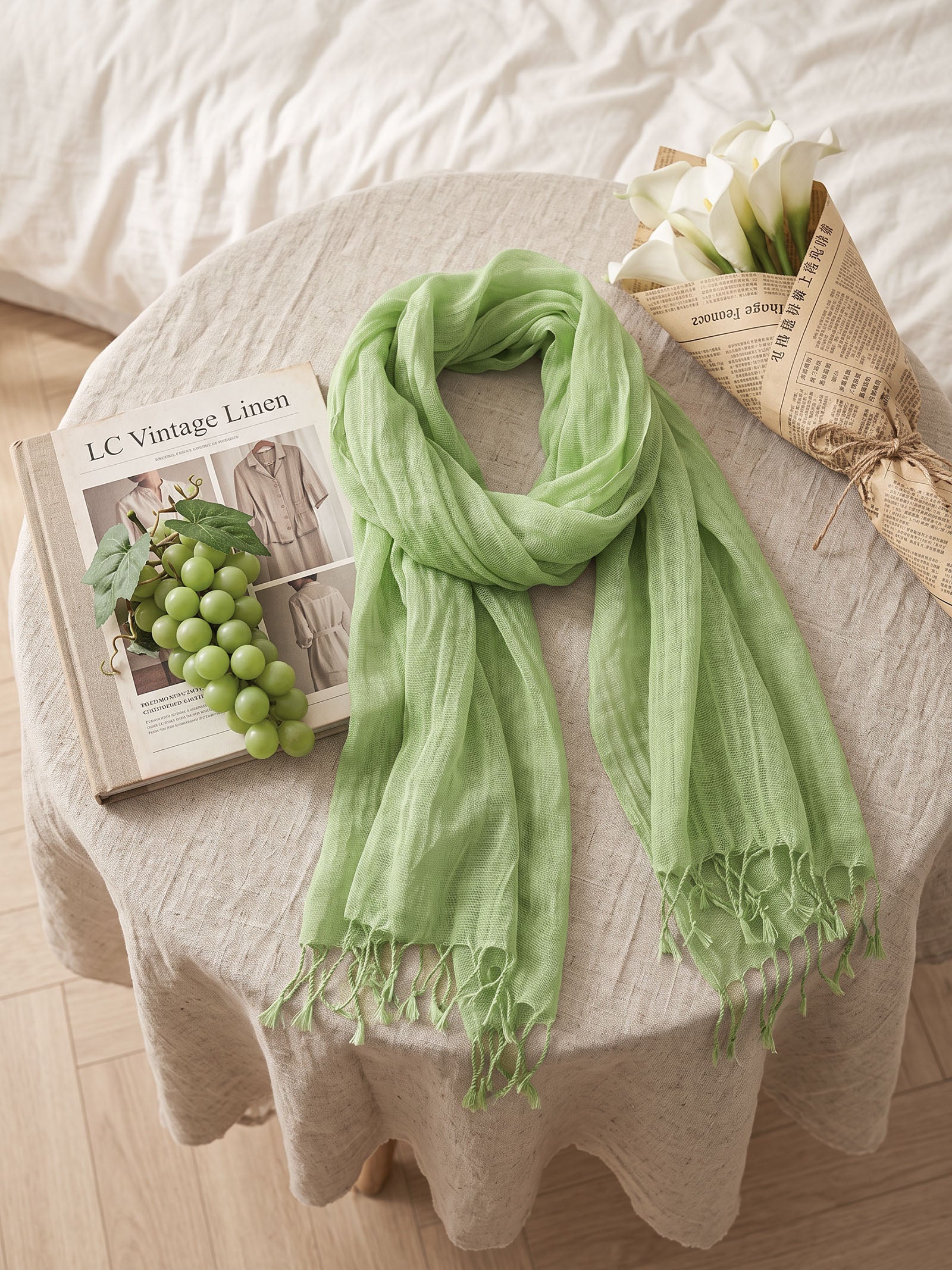 100% Linen Lightweight Solid Color Scarf BIANCA