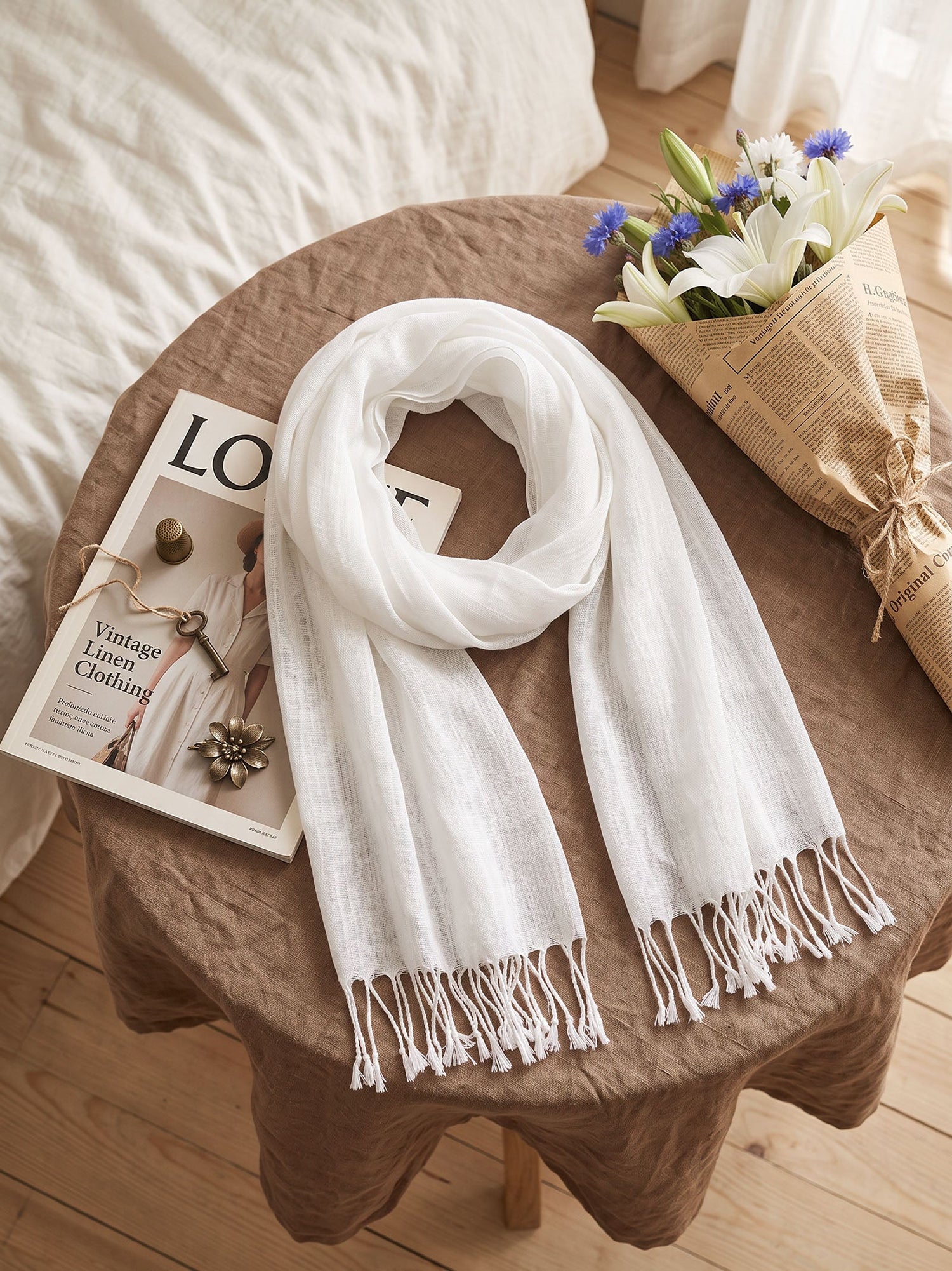 100% Linen Lightweight Solid Color Scarf BIANCA