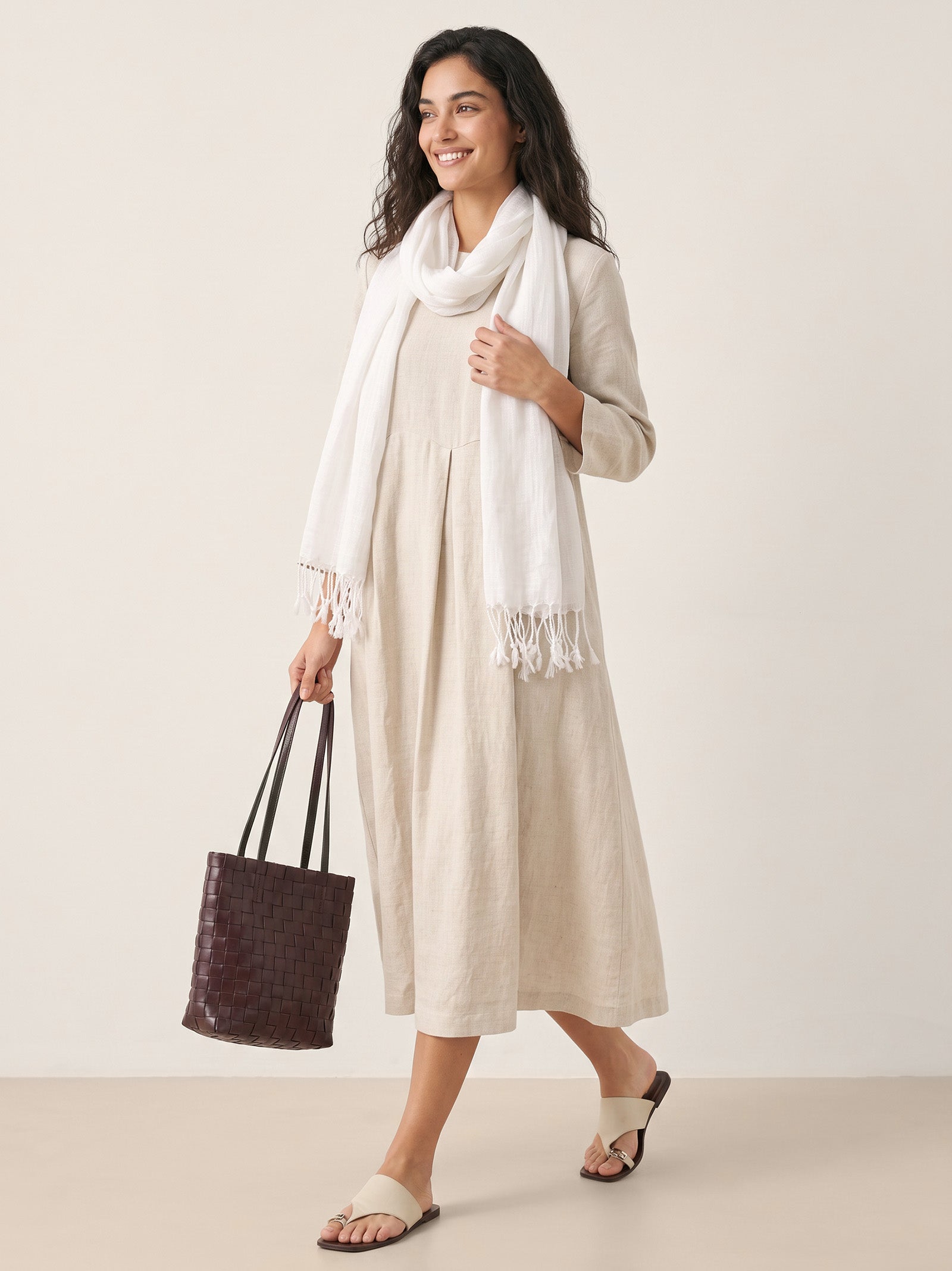 100% Linen Lightweight Solid Color Scarf BIANCA