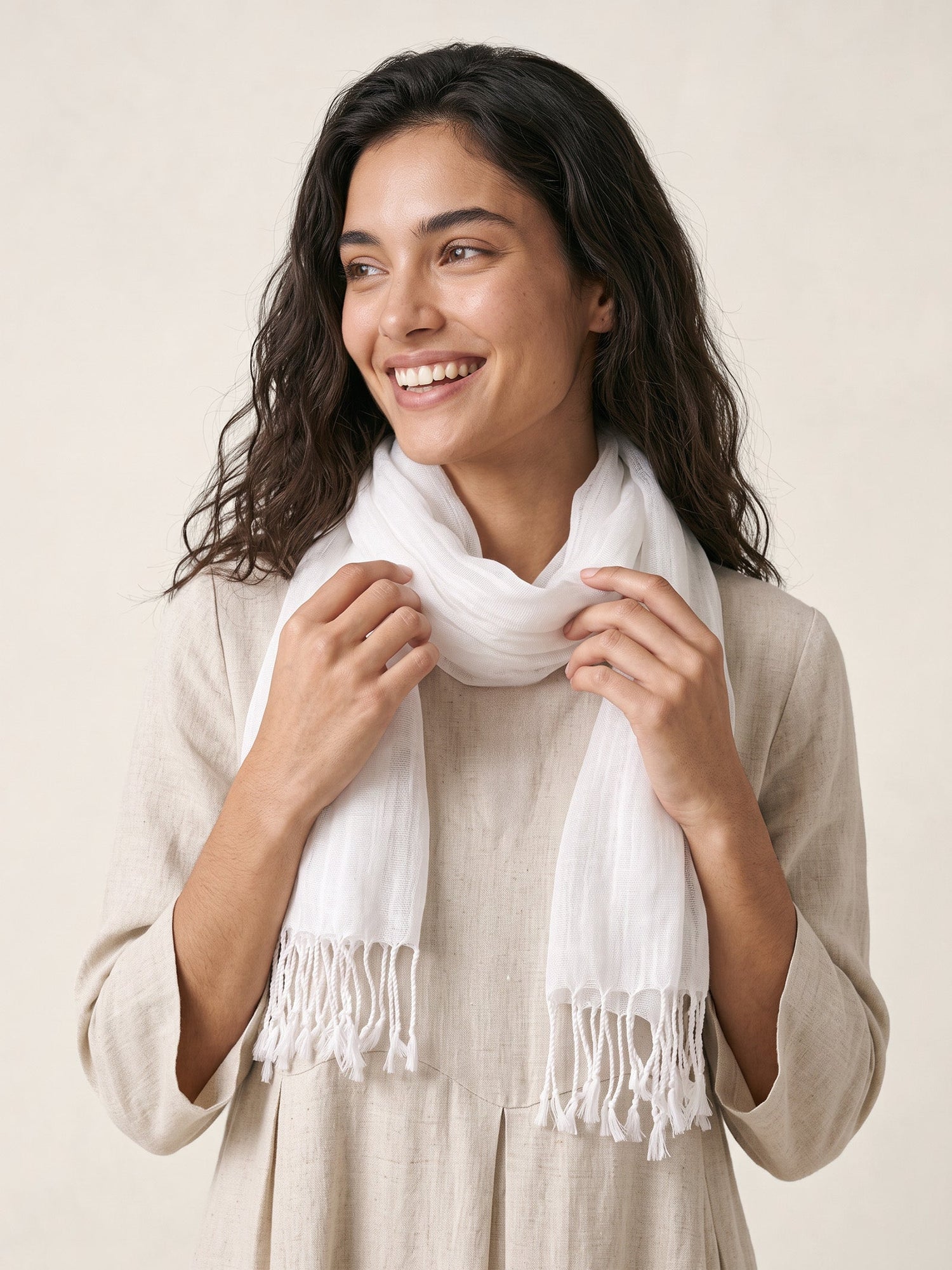 100% Linen Lightweight Solid Color Scarf BIANCA
