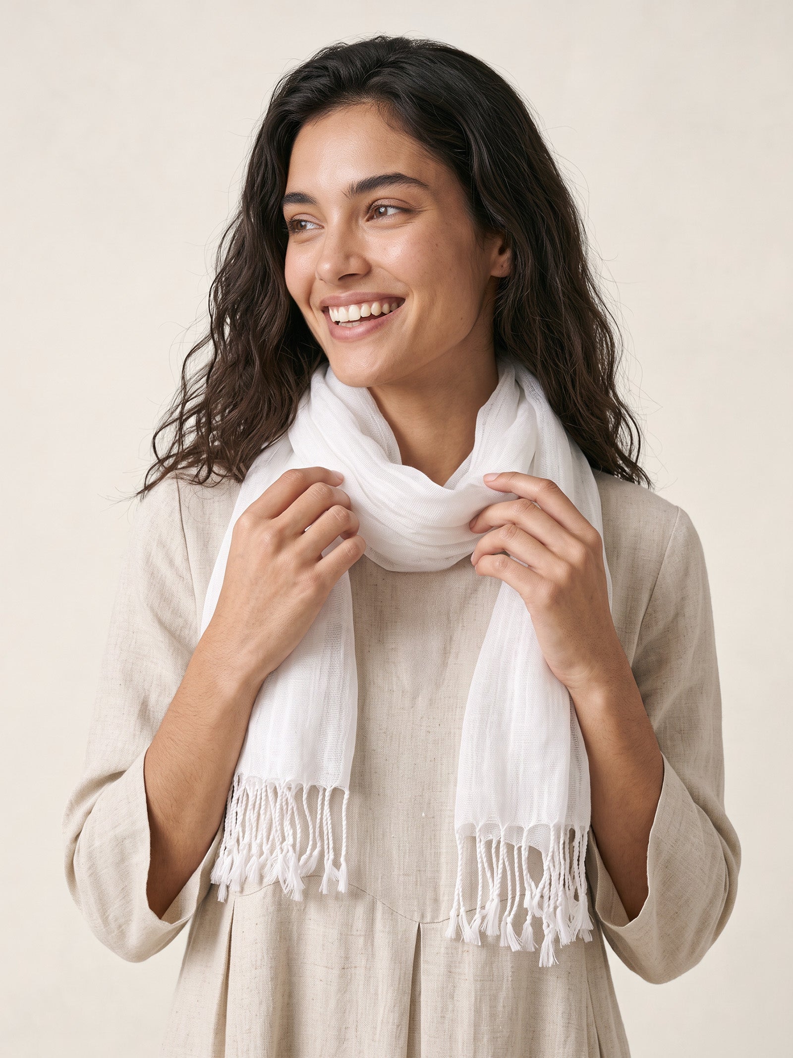 100% Linen Lightweight Solid Color Scarf BIANCA