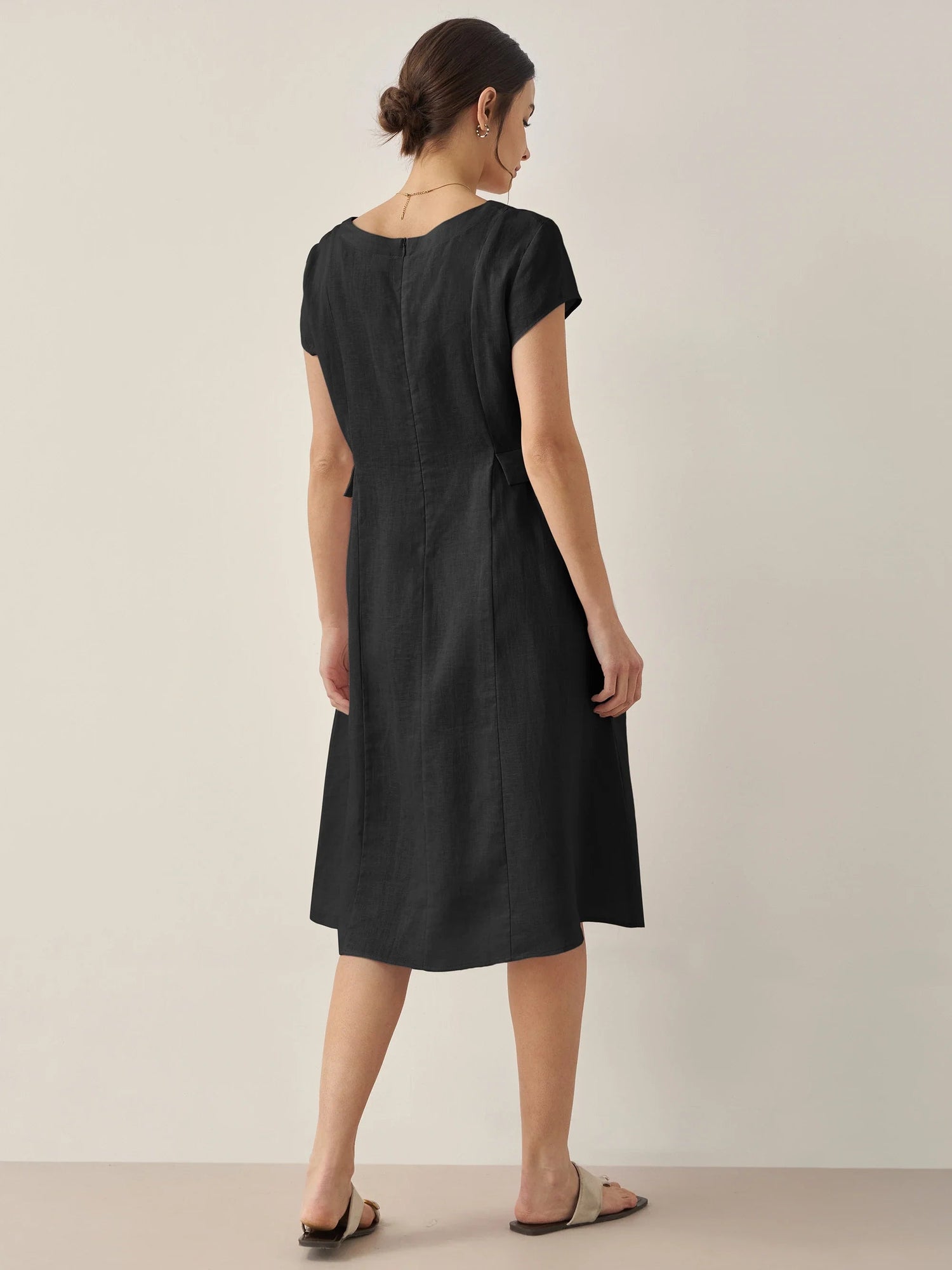 100% Linen Natural Summer V-Neck Dress ALEXA  DestGlow