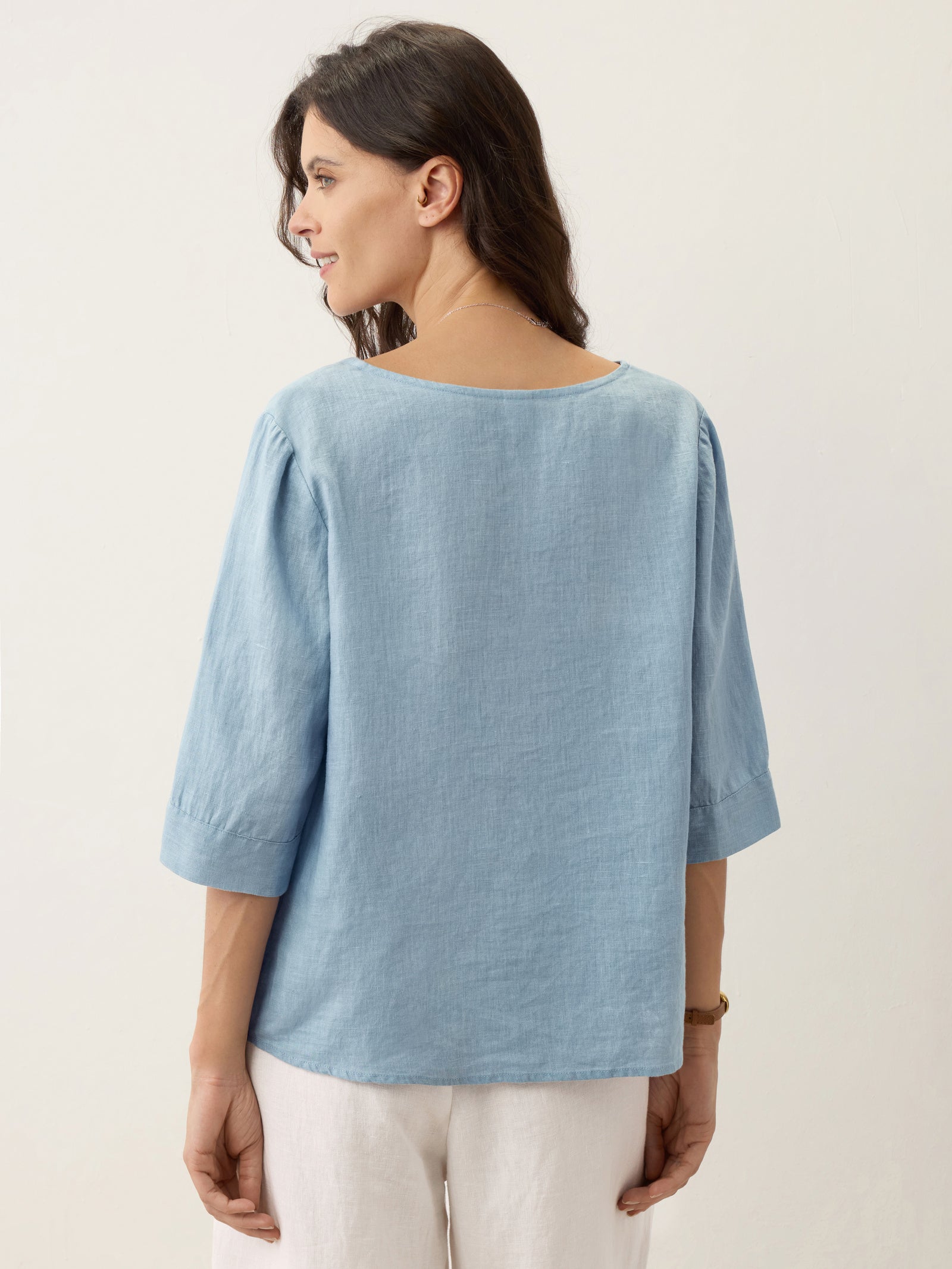 100% Linen Split Neck Inverted Pleat Top TABITHA by LINTICO