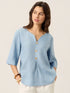 100% Linen Split Neck Inverted Pleat Top TABITHA by LINTICO