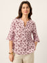 Linen Paisley Pintucked Ruffle-Cuff Curved Hem Blouse ILARIA by LINTICO