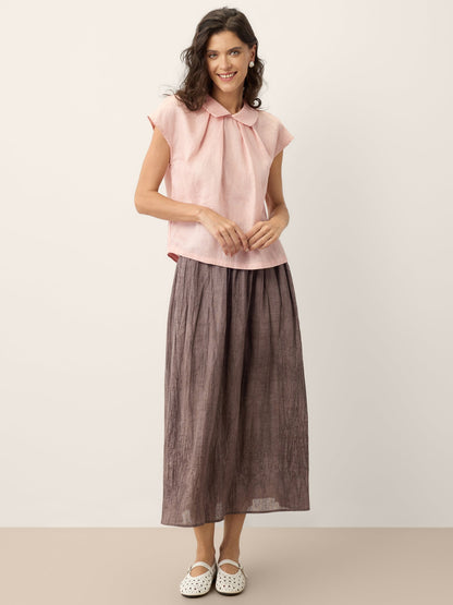100% Linen Peter-Pan Collar Pintuck Top MIRIAM by LINTICO
